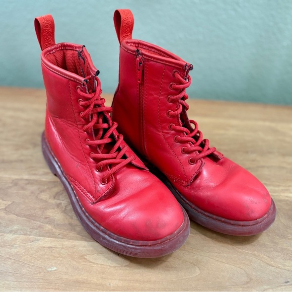 Dr. Marten's Red Kids Combat Lace Up Leather Boots with Size Zipper Youth size 3 - Picture 11 of 16
